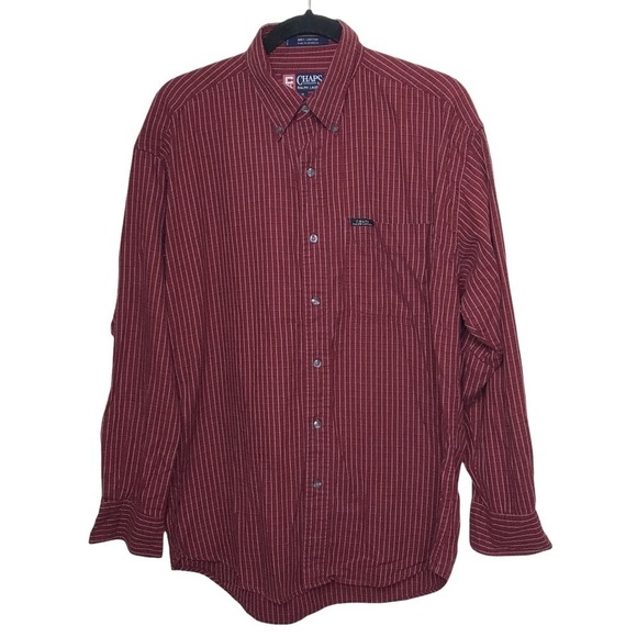 Chaps Ralph Lauren Burgundy Check Print Button Down Shirt Medium - Picture 1 of 8